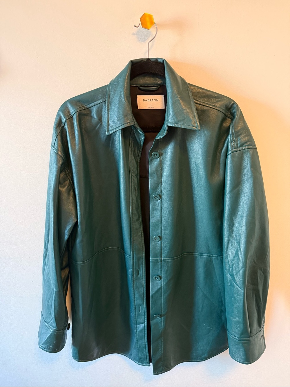 Babaton Green Faux Leather Button-Up Jacket